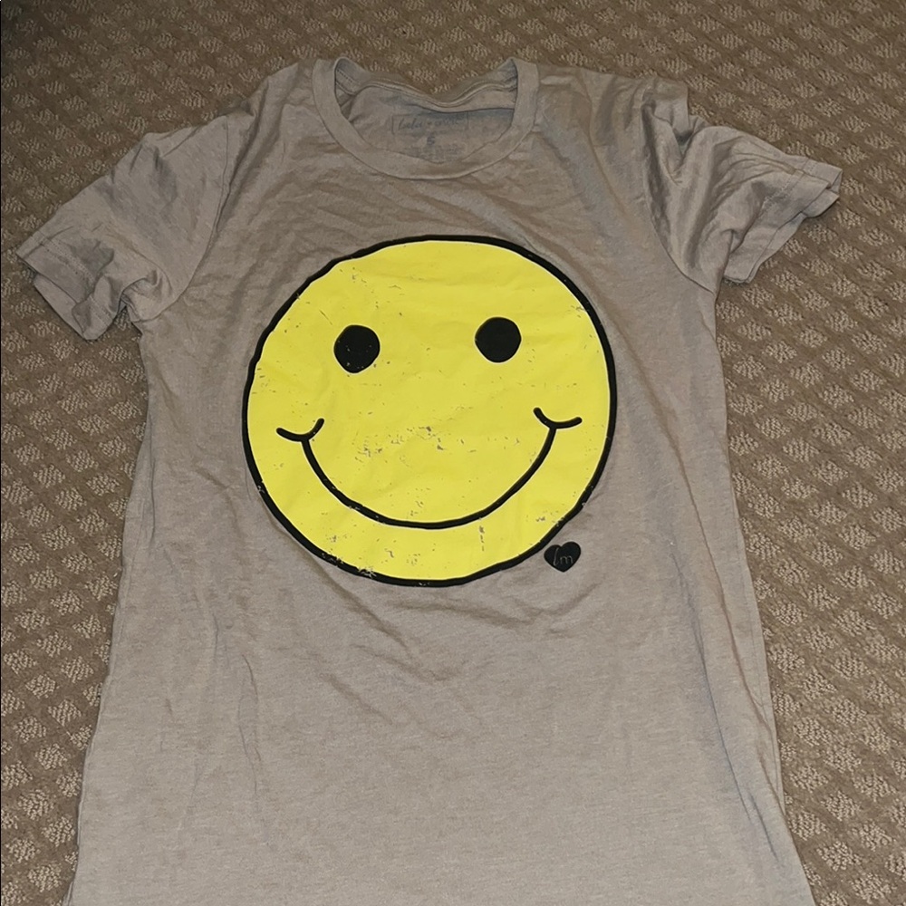 LuluMac Gray and Yellow Smiley Face Tee